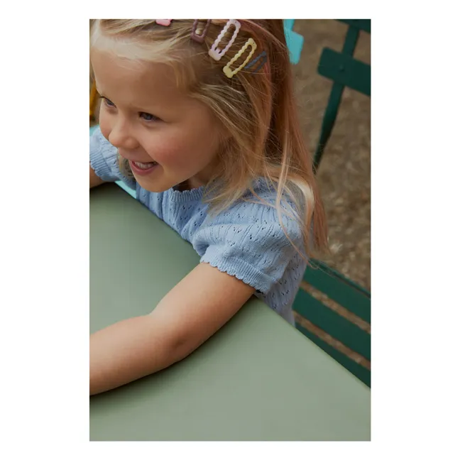 T-Shirt Pointelle Bio-Baumwolle | Blassblau