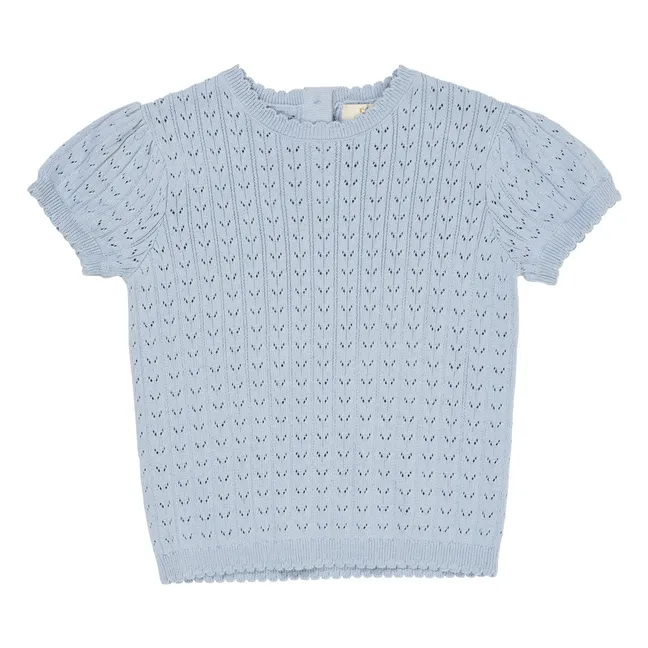 T-Shirt Pointelle Bio-Baumwolle | Blassblau