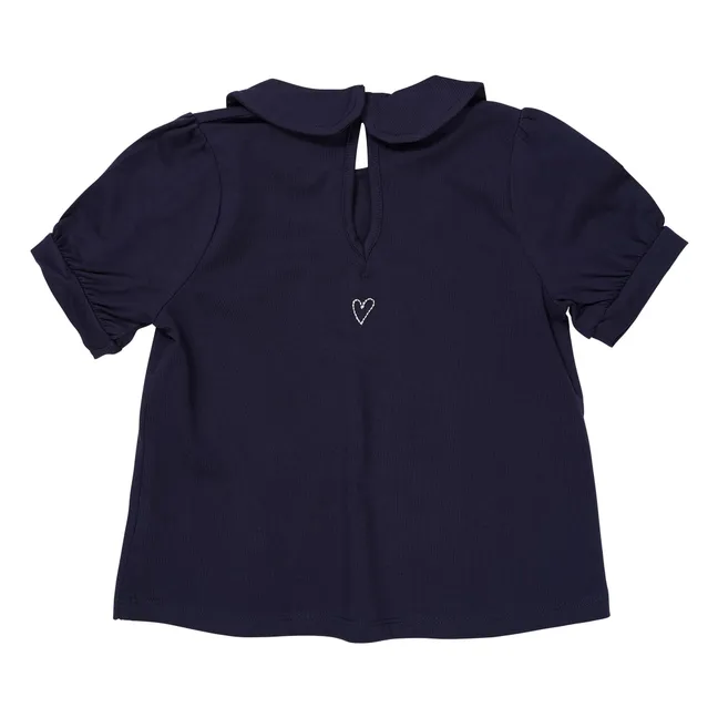 Bluse mit Claudine-Kragen aus Bio-Baumwolle | Navy
