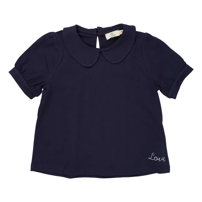 Blusa con cuello Claudine Algodón orgánico | Azul Marino