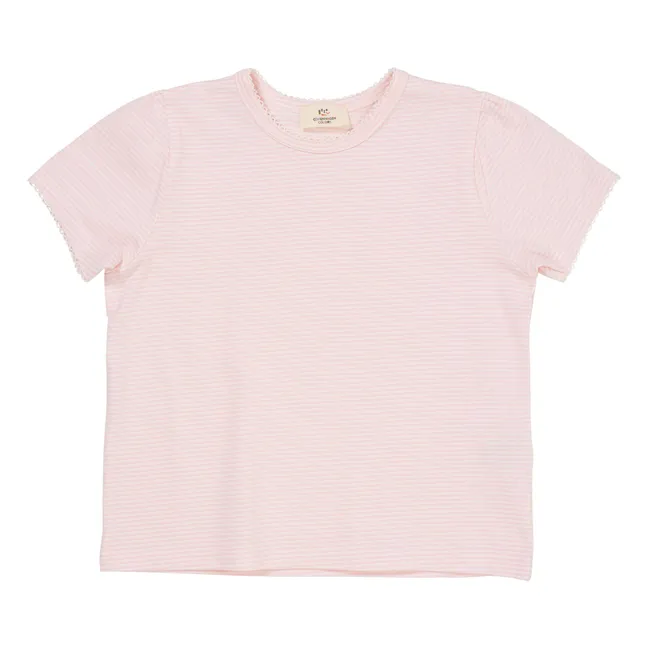Gestreiftes T-Shirt aus Bio-Baumwolle | Blassrosa