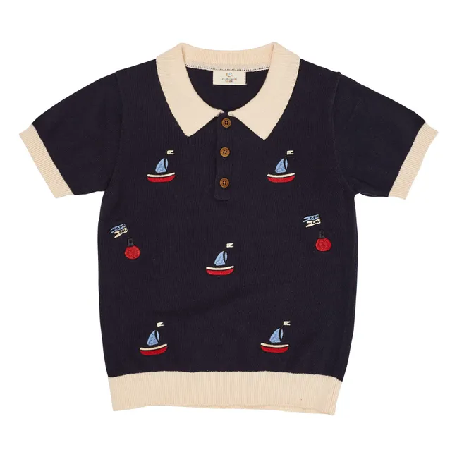 Polo a maglia fine con ricamo | Blu marino