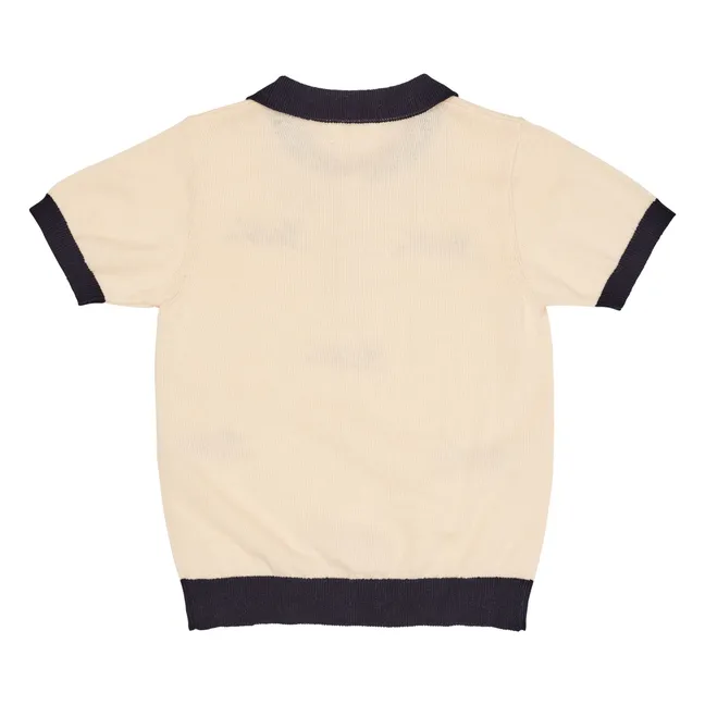 Polo-Shirt aus feiner Masche mit Stickerei | Seidenfarben