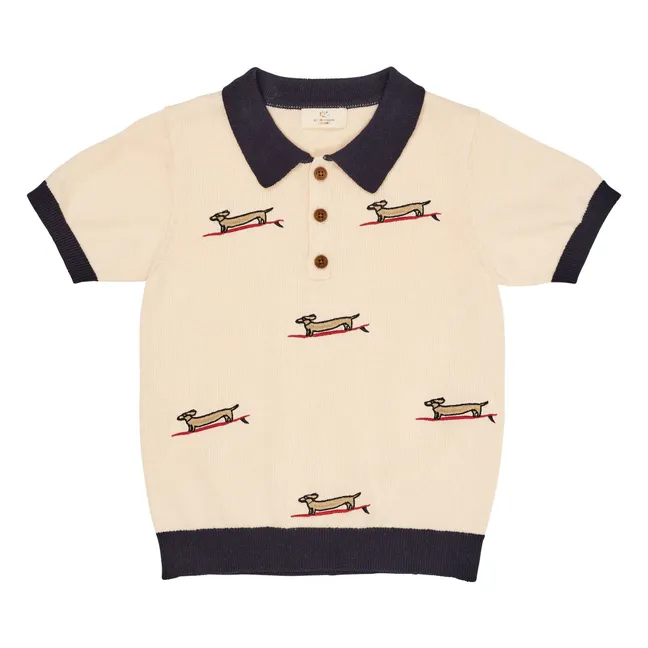 Polo de punto fino bordado | Crudo