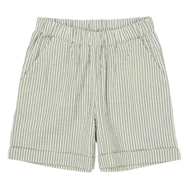 Pantaloncini a righe in cotone biologico | Verde mandorla