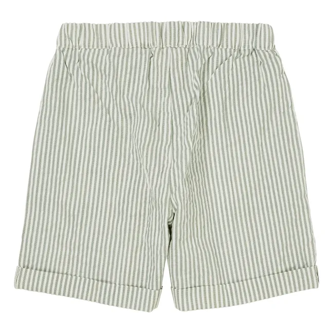 Pantaloncini a righe in cotone biologico | Verde mandorla