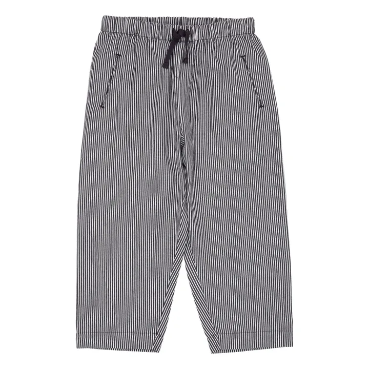 Pantalon Rayures Coton Bio | Bleu marine- Image produit n°0