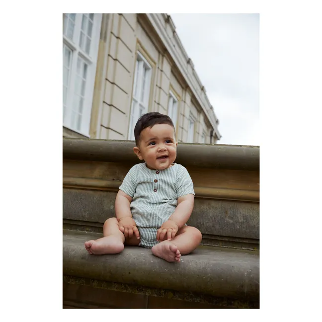 Organic cotton striped romper | Almond green