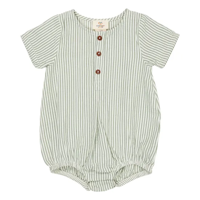 Tutina a righe in cotone biologico | Verde mandorla