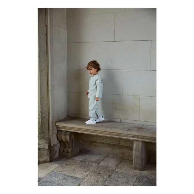 Pantalon Rayures Coton Bio | Vert amande