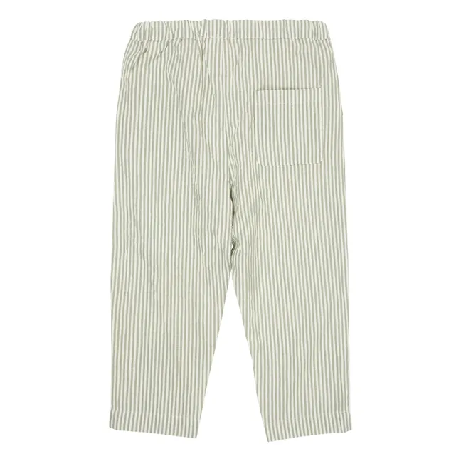 Pantalon Rayures Coton Bio | Vert amande
