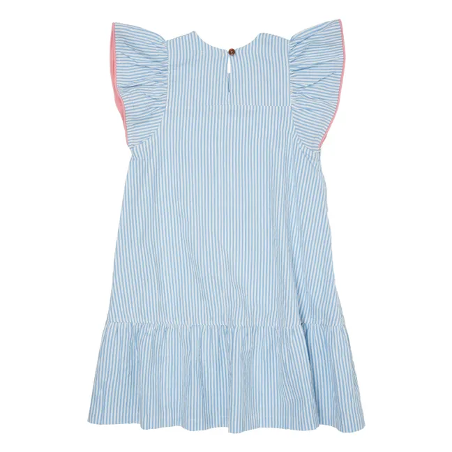 Kleid Streifen Volants Bio-Baumwolle | Hellblau