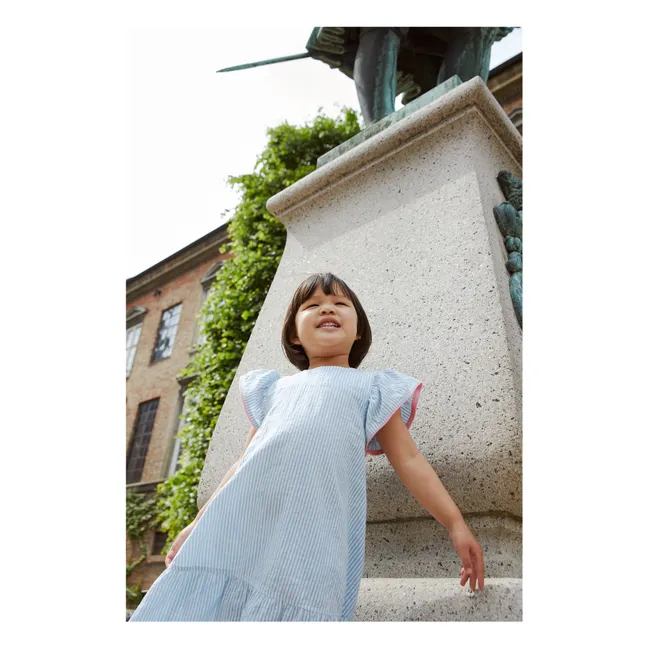 Ruffled Stripes Organic Cotton Dress | Light blue