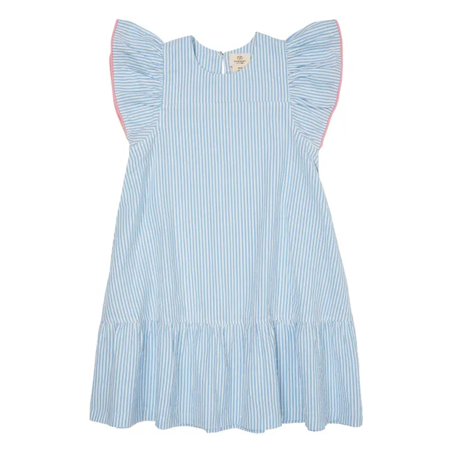 Kleid Streifen Volants Bio-Baumwolle | Hellblau