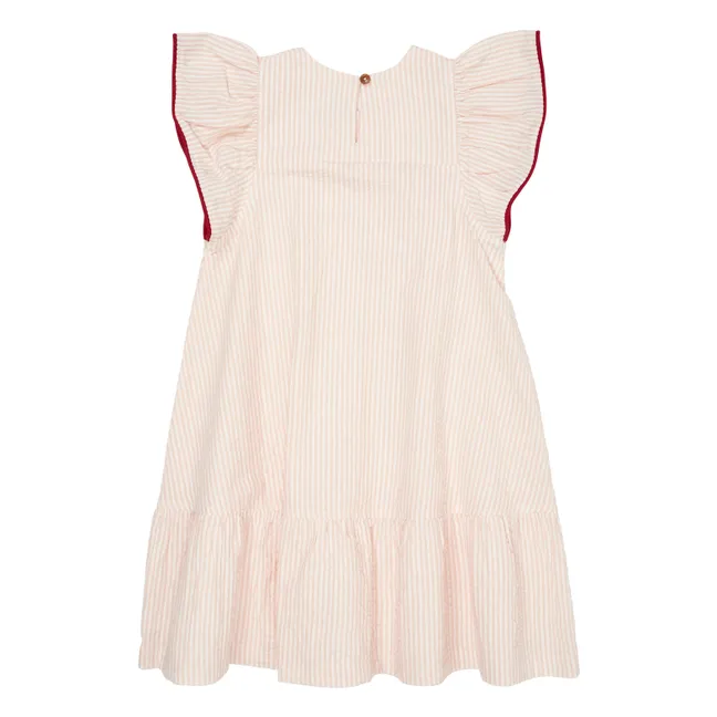 Kleid Streifen Volants Bio-Baumwolle | Blassrosa