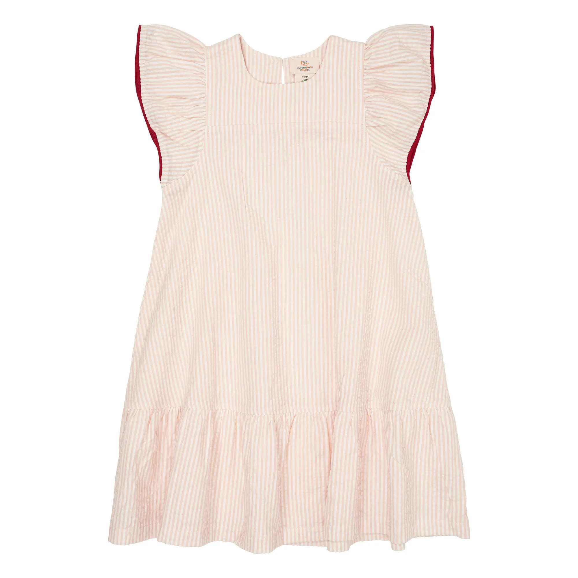 Copenhagen Colors Pale Pink Ruffled Stripes Organic Cotton Dress