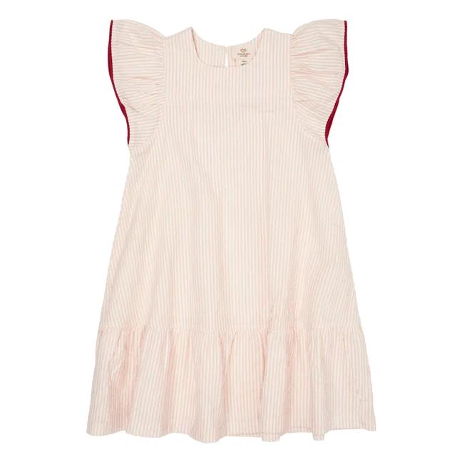 Kleid Streifen Volants Bio-Baumwolle | Blassrosa