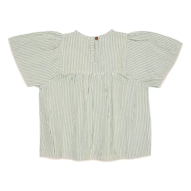 Blusa de rayas de algodón ecológico | Verde Almendra