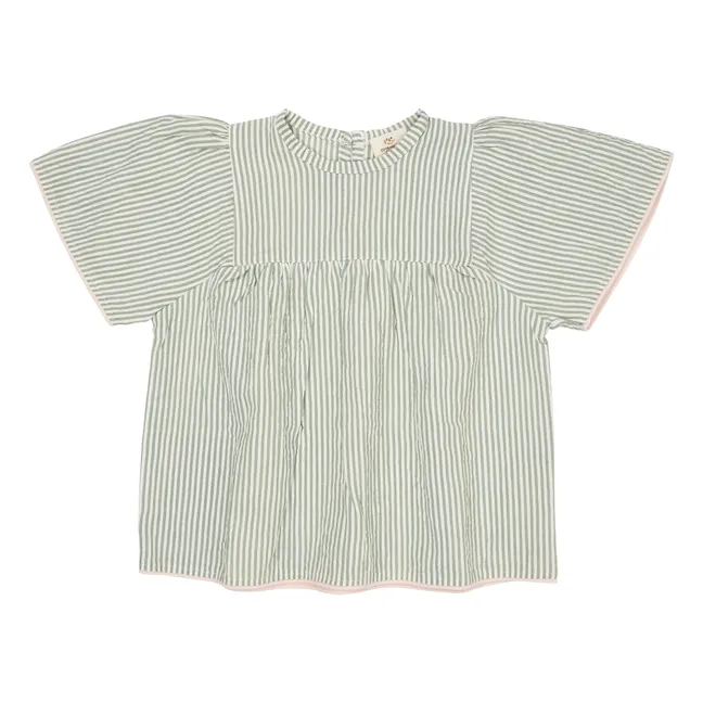 Blusa de rayas de algodón ecológico | Verde Almendra