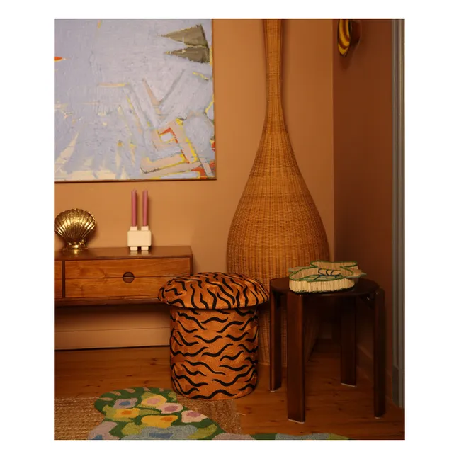 Tabouret brodé Maya Tiger | Camel