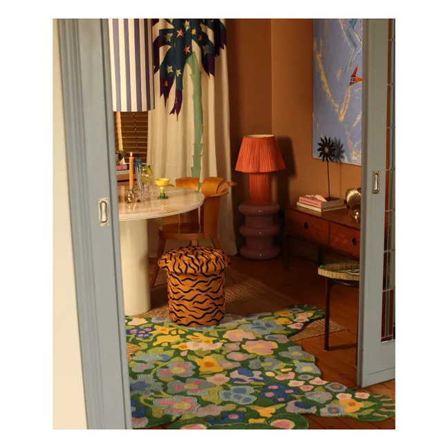 Bestickter Hocker Maya Tiger | Kamelbraun