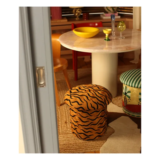 Tabouret brodé Maya Tiger | Camel