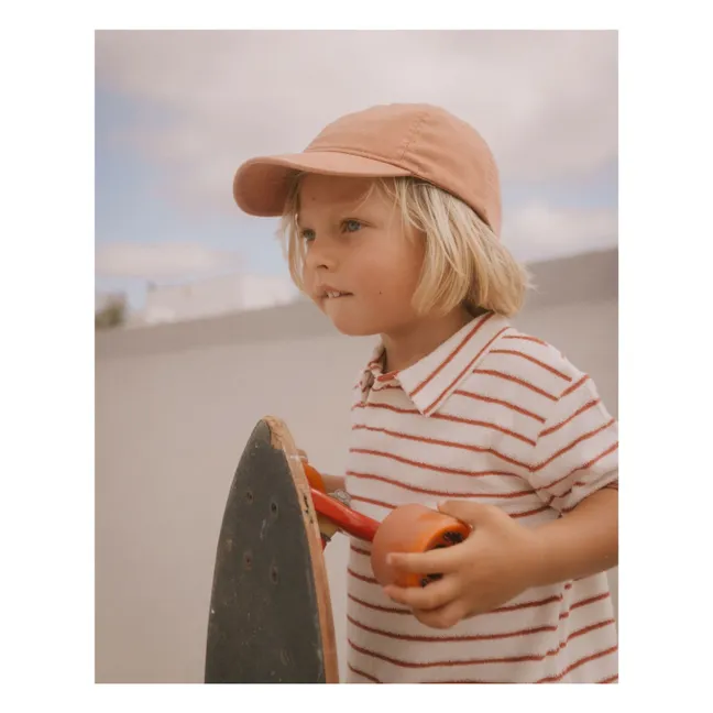 Terry Stripes Organic Cotton Polo Shirt | Red