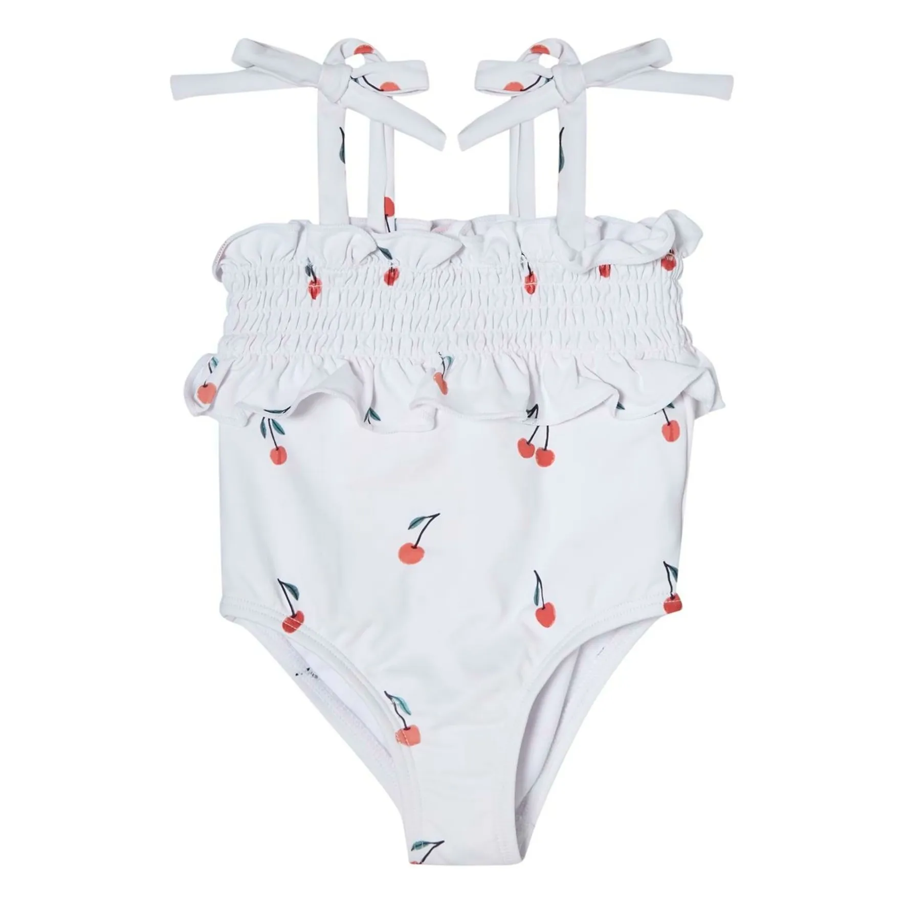 Tocoto Vintage White Cerises Froncé Swimsuit