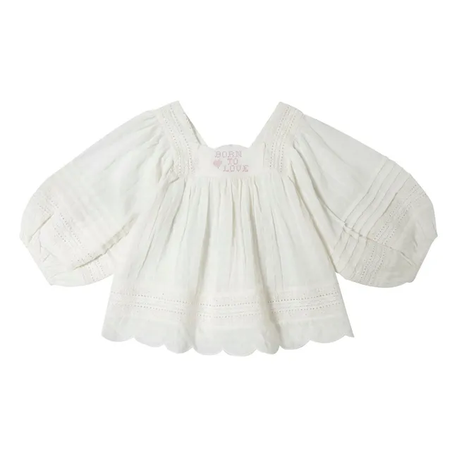 3/4 Sleeve Embroidered Blouse | White