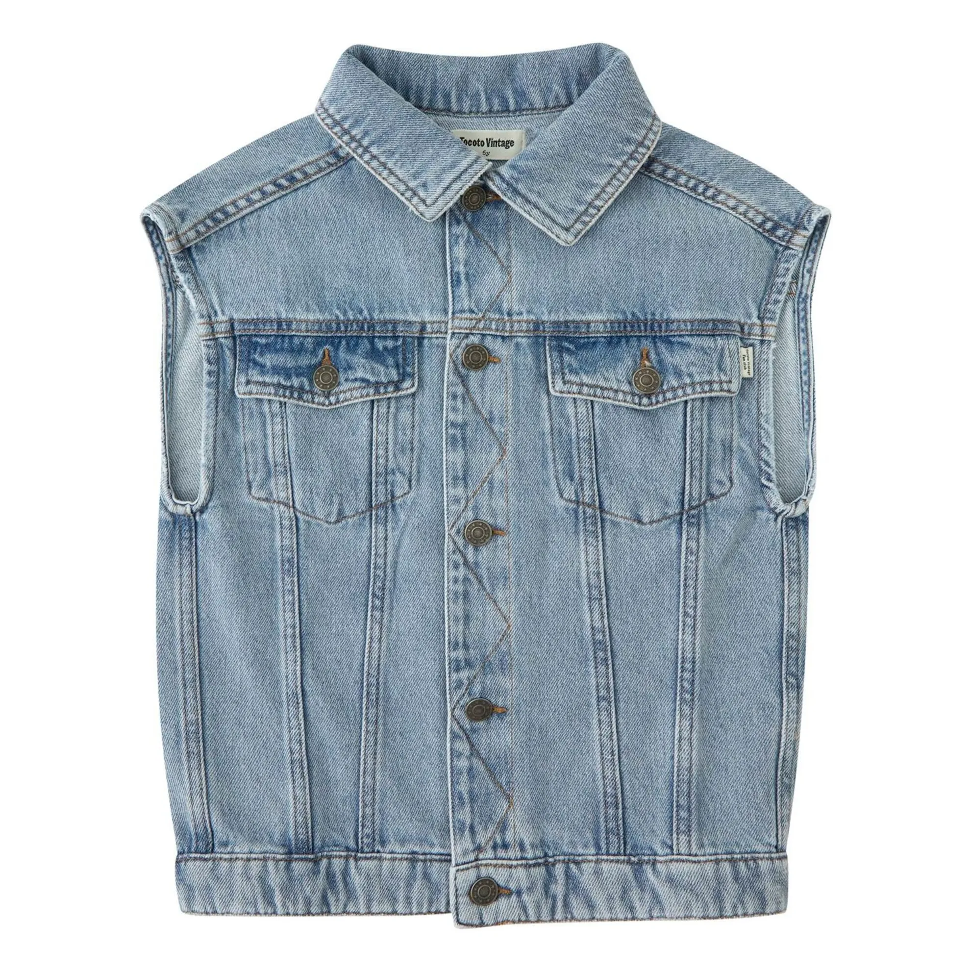 Tocoto Vintage Denim Blue Sleeveless Jean Jacket