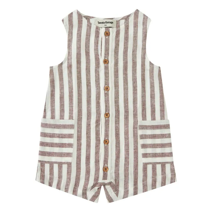 Playsuit in lino a righe | Marrone- Immagine del prodotto n°0