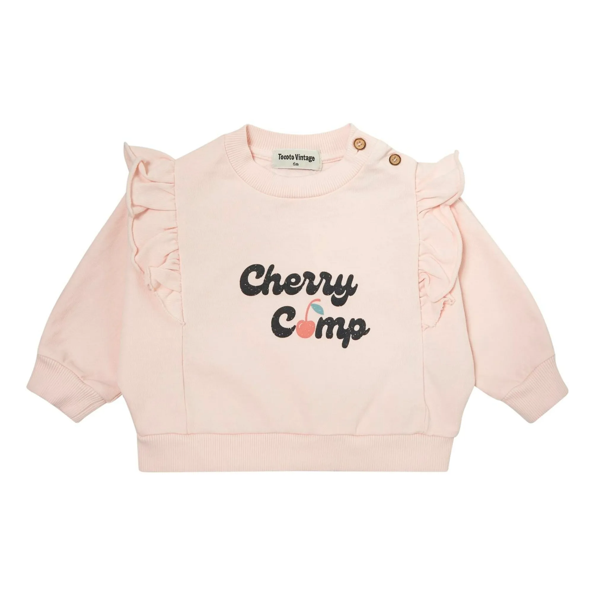 Tocoto Vintage Girls Pale Pink Ruffled Cherry Sweat
