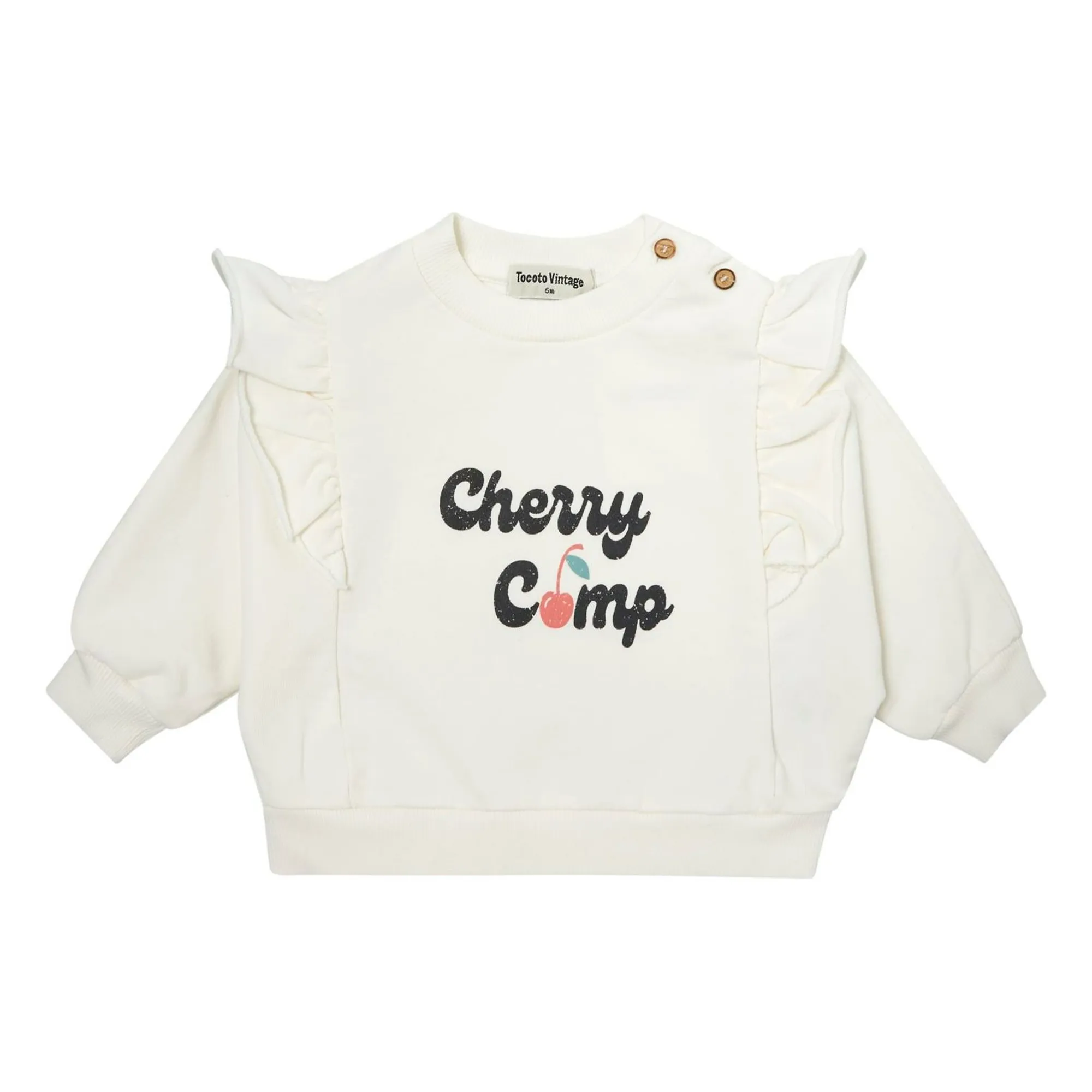 Tocoto Vintage Girls White Ruffled Cherry Sweat