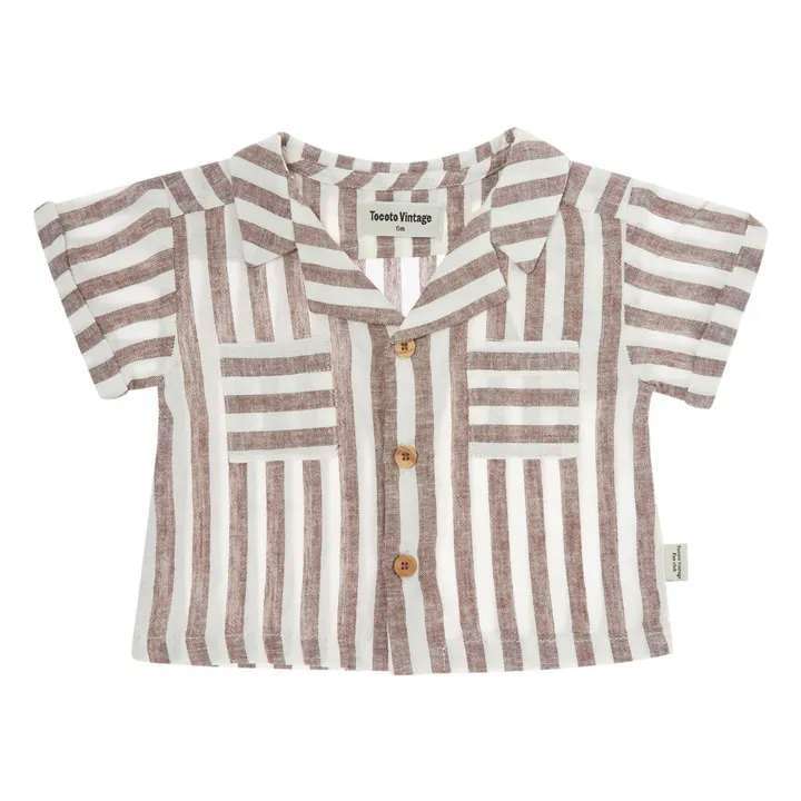 Camisa de rayas de lino | Marrón- Imagen del producto n°3