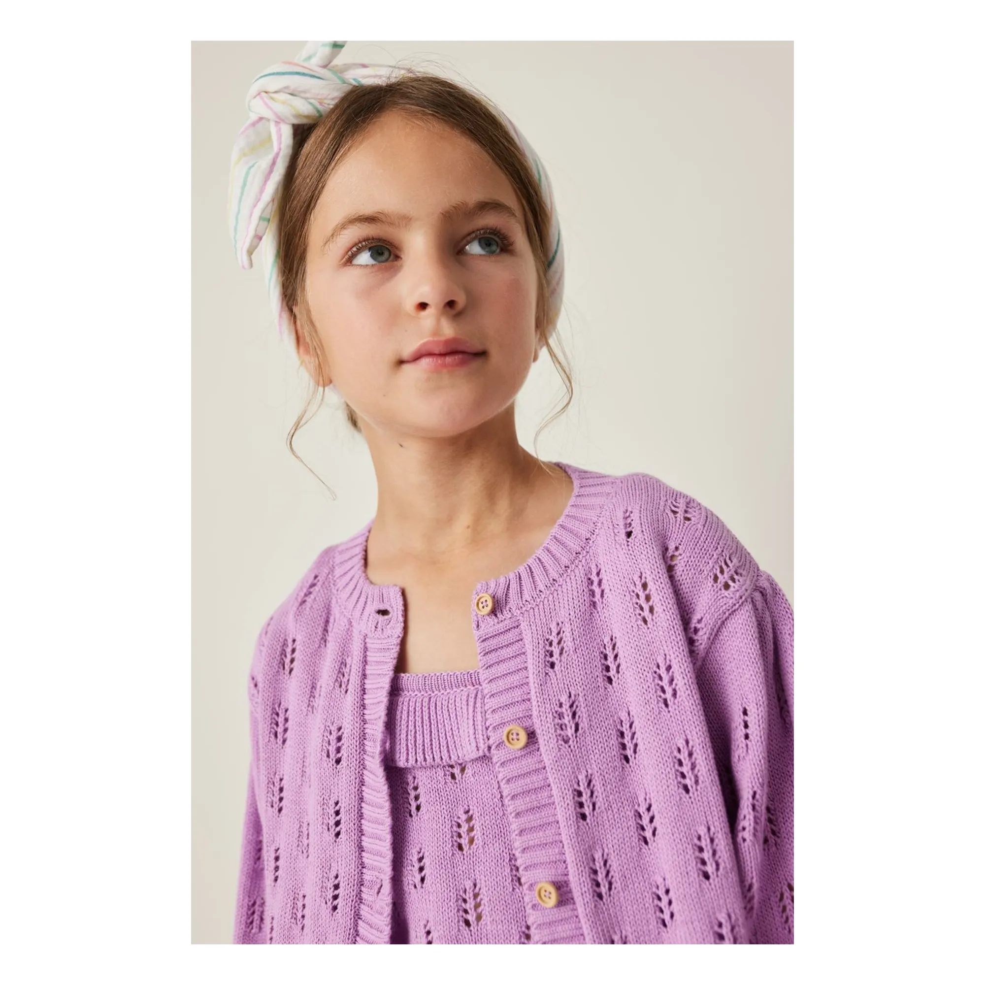 Cardigan Maille Fleurs | 	Lilas- Image produit n°3