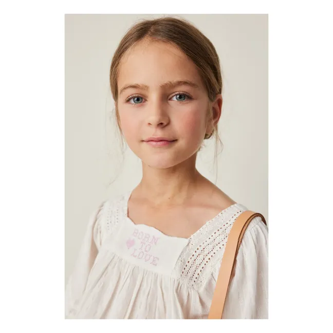 Bluse 3/4-Ärmel Stickerei | Weiß