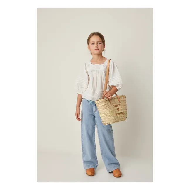 Blusa bordada de manga 3/4 | Blanco