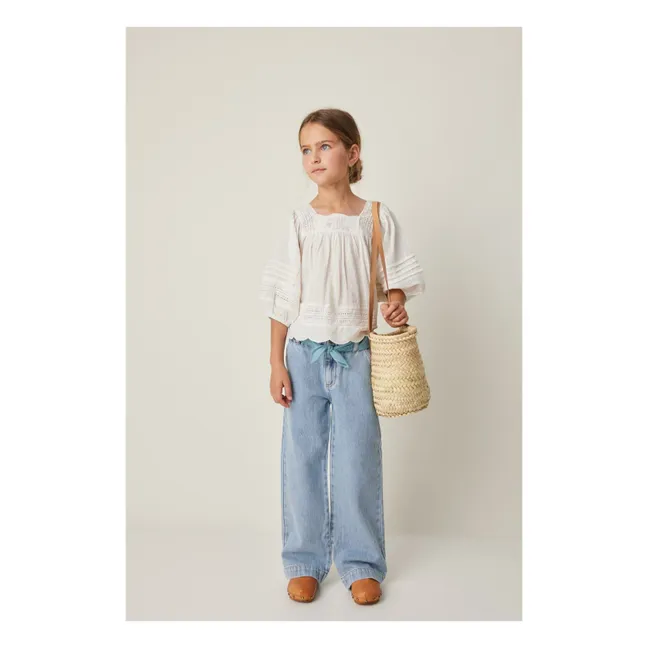Bluse 3/4-Ärmel Stickerei | Weiß