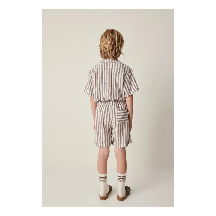 Camisa de rayas de lino | Marrón- Imagen del producto n°2