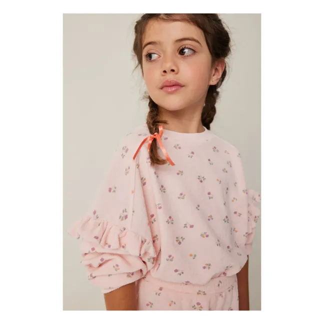 Sweatshirt Blumen Rüschen Frottee | Blassrosa