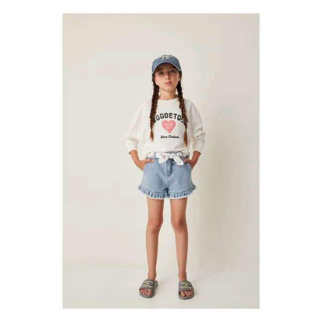Ruffled jean shorts | Denim blue