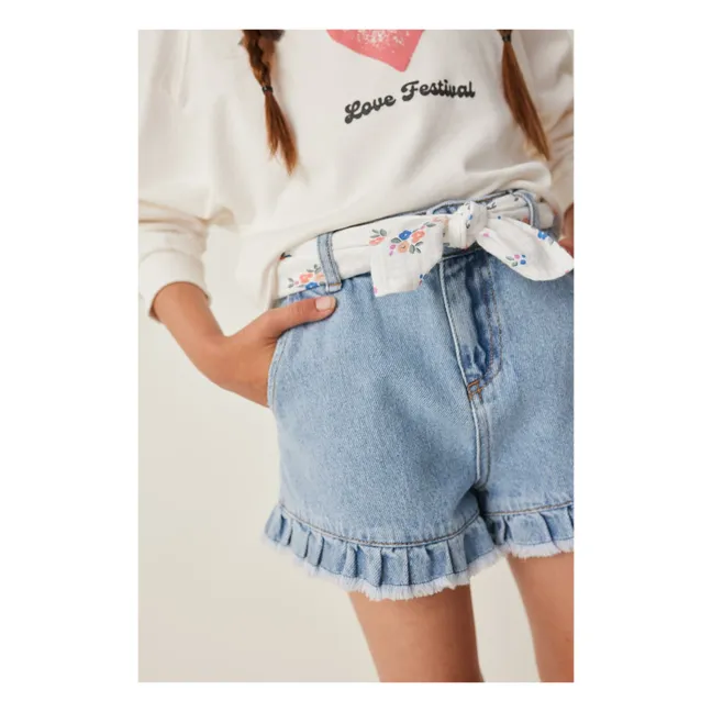 Ruffled jean shorts | Denim blue