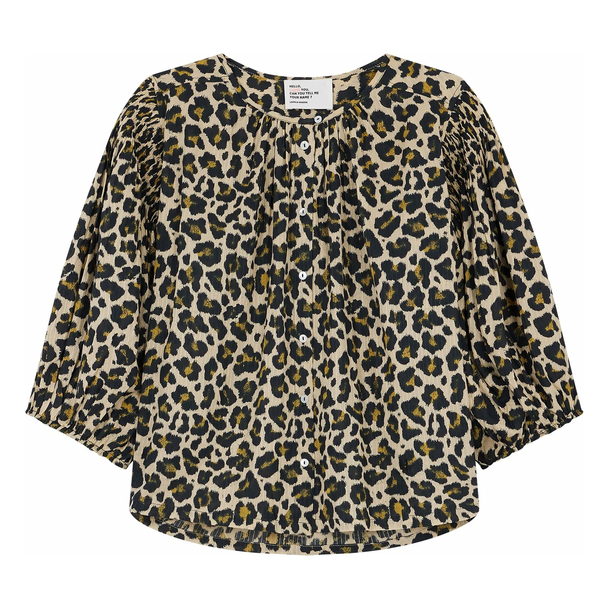 Leon & Harper Beige Corso Leopard Organic Cotton Blouse