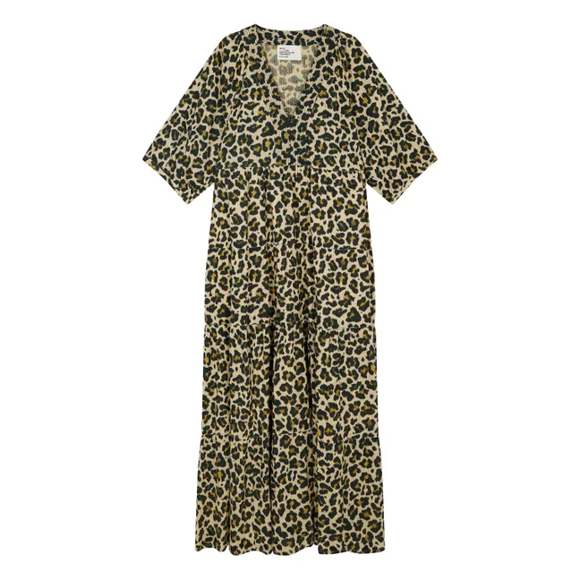 Abito in cotone biologico Rice Leopard | Beige