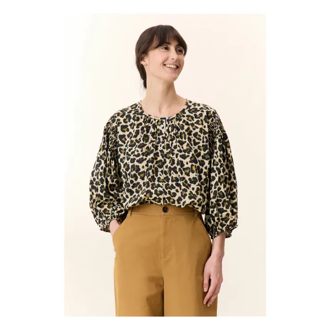 Corso Leopard Organic Cotton Blouse | Beige