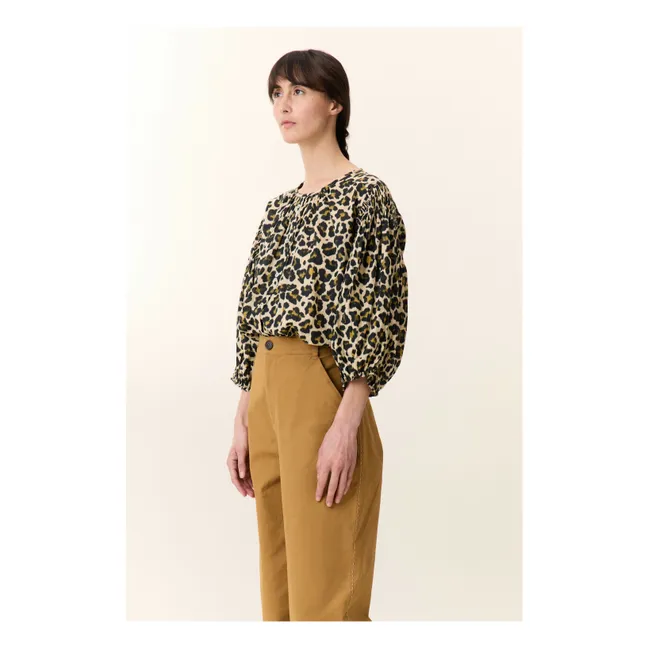 Corso Leopard Organic Cotton Blouse | Beige