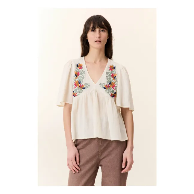 Bluse Choly Pearl Bio-Baumwolle | Grauweiß