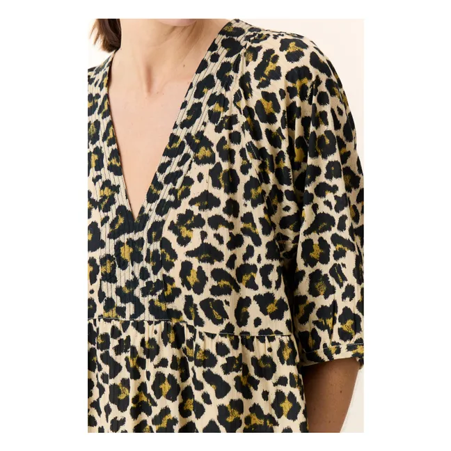 Abito in cotone biologico Rice Leopard | Beige