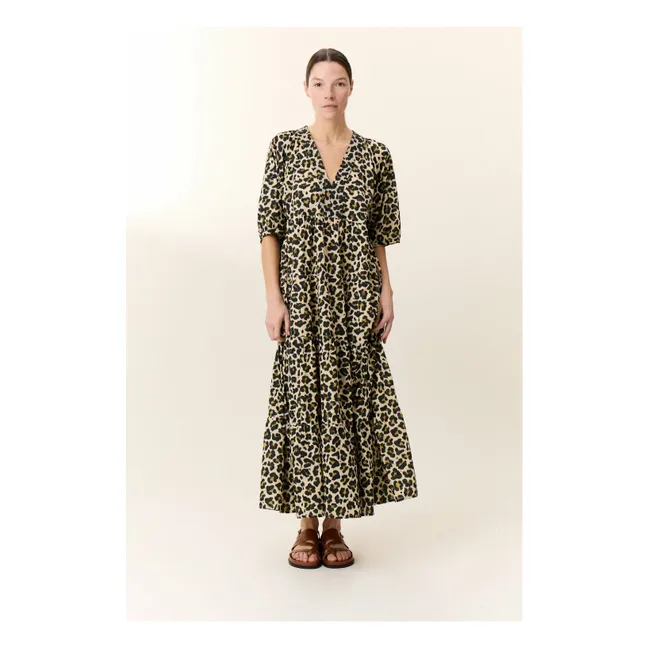 Abito in cotone biologico Rice Leopard | Beige