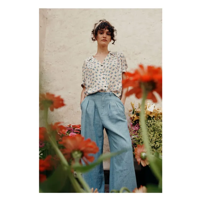 Bedruckte Bämische Bluse | Blau